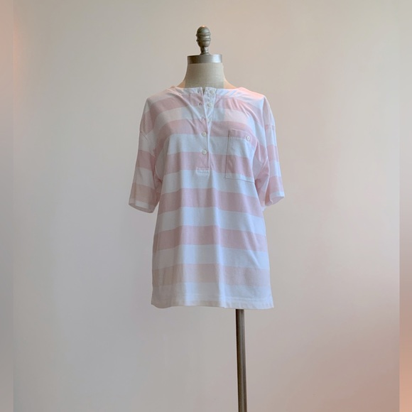 Pink and white cotton striped Dress Sz Med - Picture 1 of 4